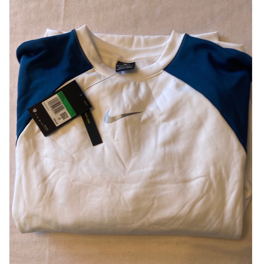 Nike Dri Fit Crewneck Sweatshirt Women's XL White Teal Long Sleeve Training NWT